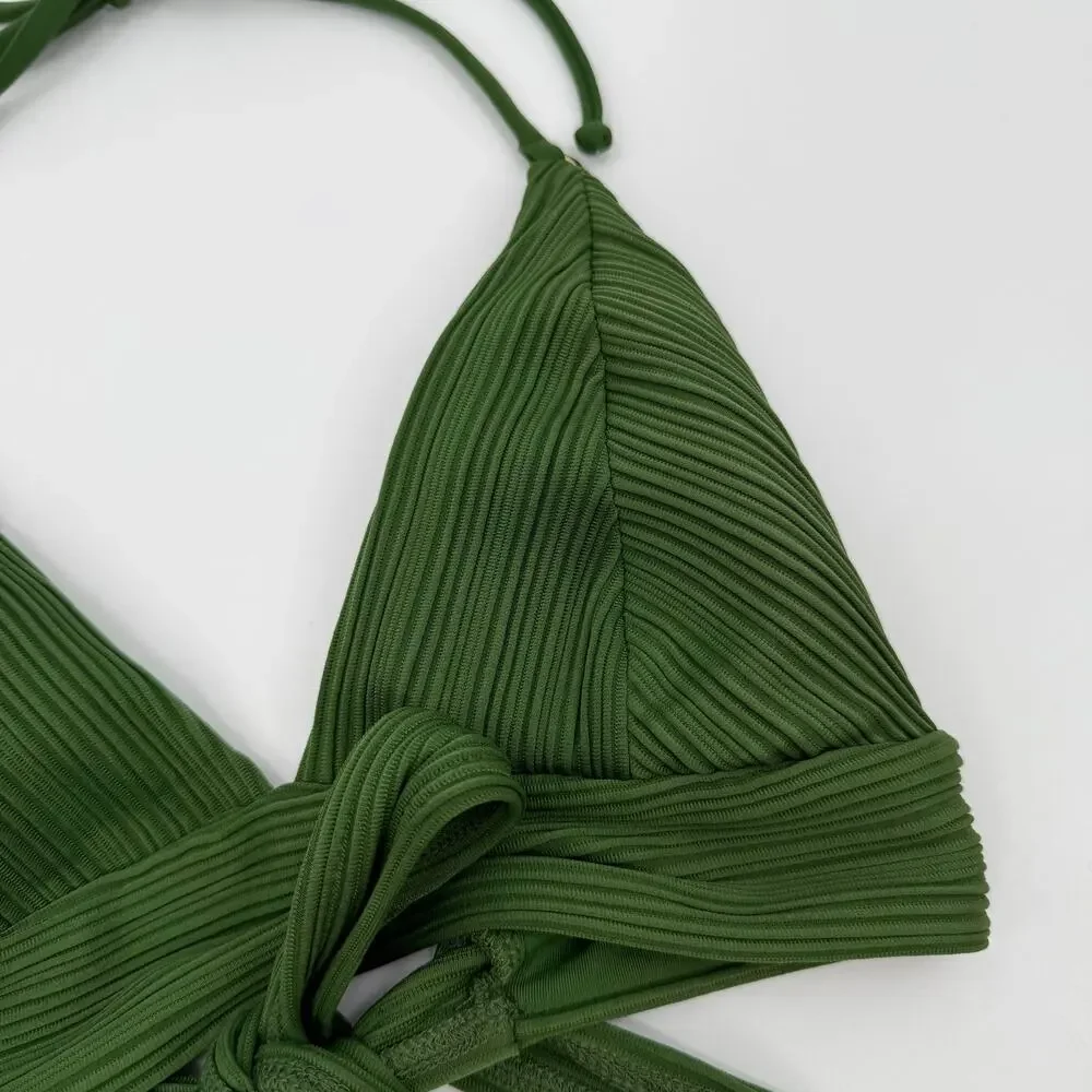 Robin Piccone Bikini Top Size Large NEW Green Lily Halter Swim Tie Back NWOT